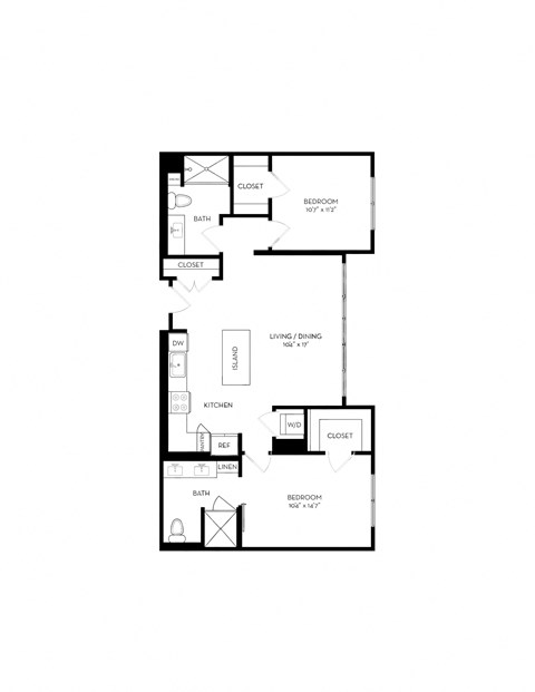 the floor plan of this bedroom apartment